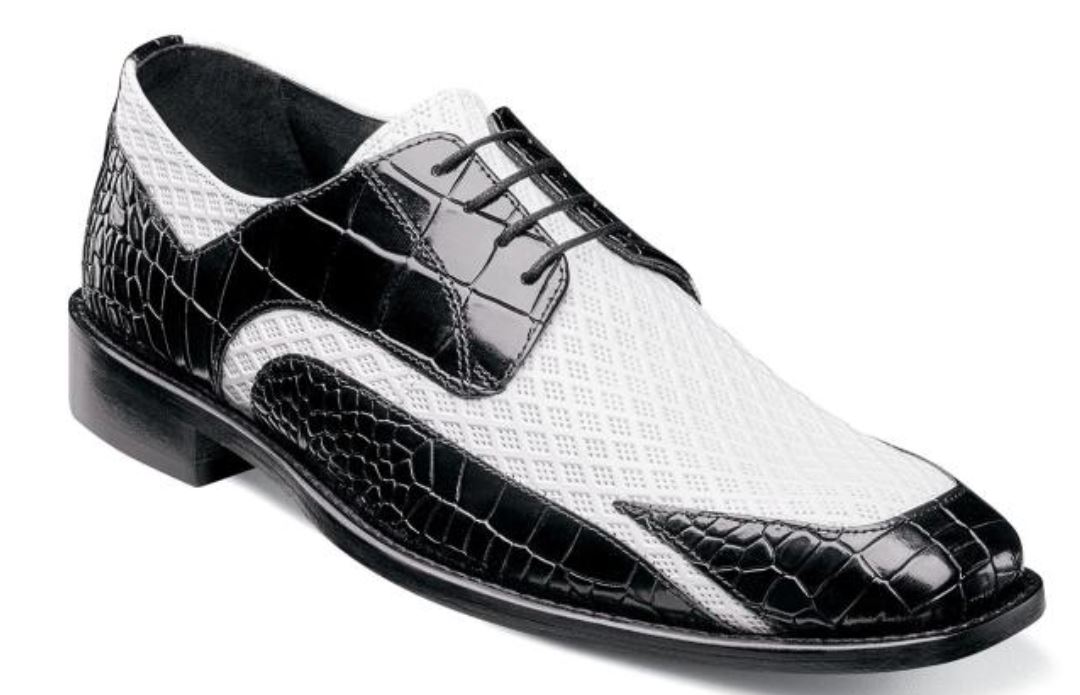 Stacy Adams Giansanti'' Black / White Crocodile Print Leather